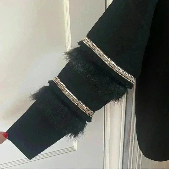 SIONI Blk VNeck sweater Sequin Fringe Detail LongSleeve M whimsigoth SWIFTY glam - Picture 2 of 8